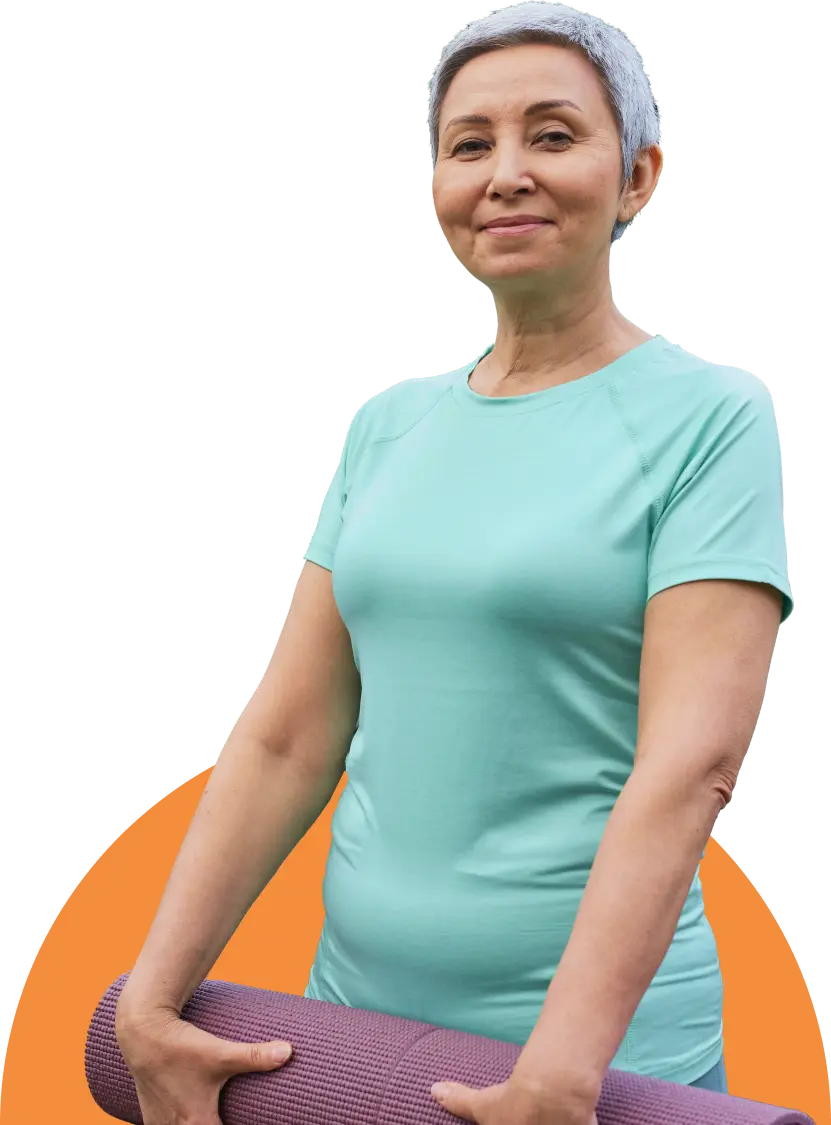 A woman with yoga mat